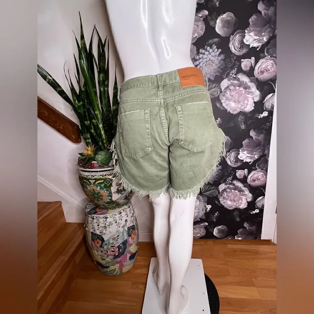 One Teaspoon X Free People Frankies Distressed Cutoff Denim Jean Shorts Khaki